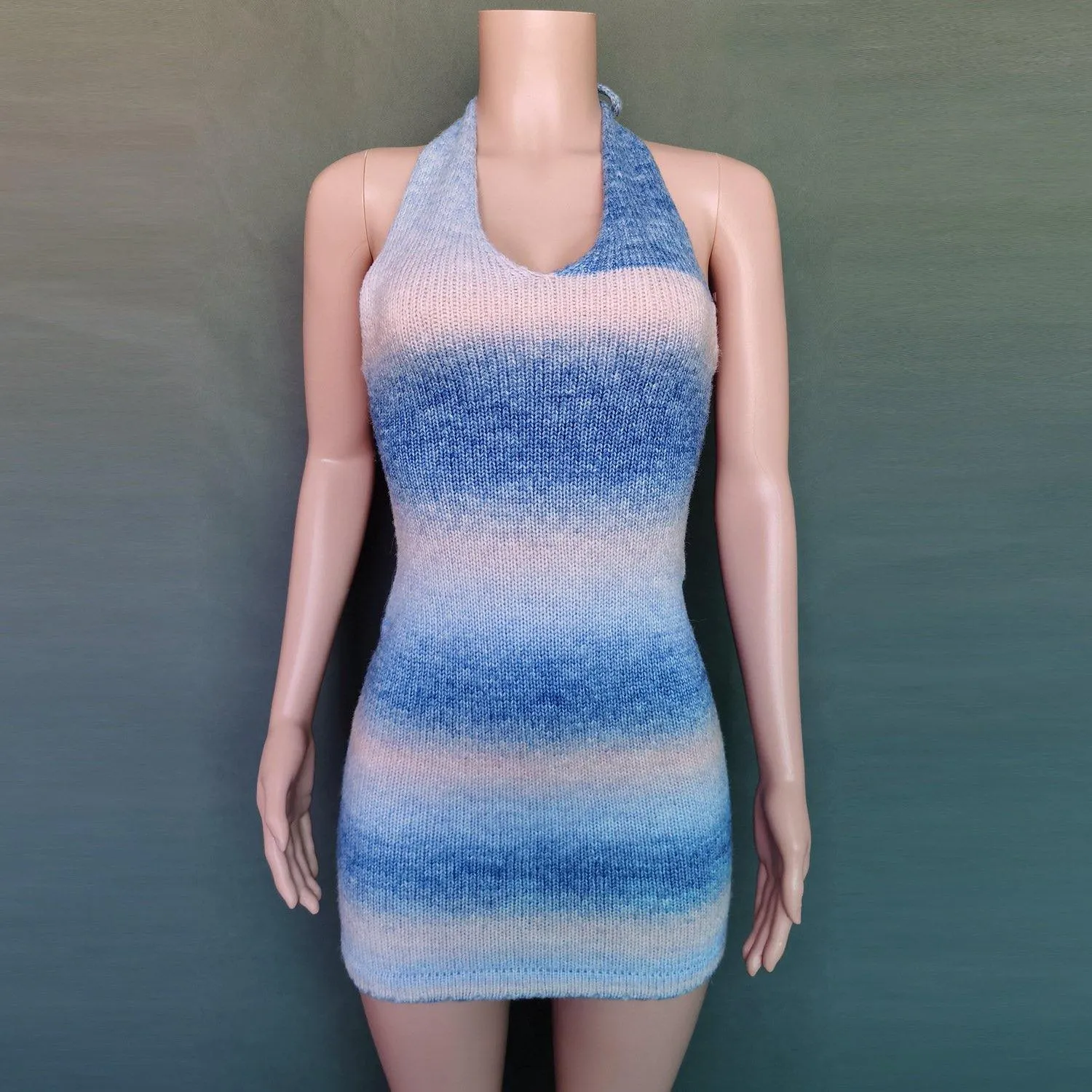 Sexy  Deep V-neck Rainbow Knitting Dresses