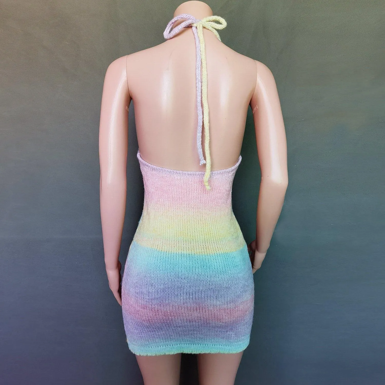 Sexy  Deep V-neck Rainbow Knitting Dresses