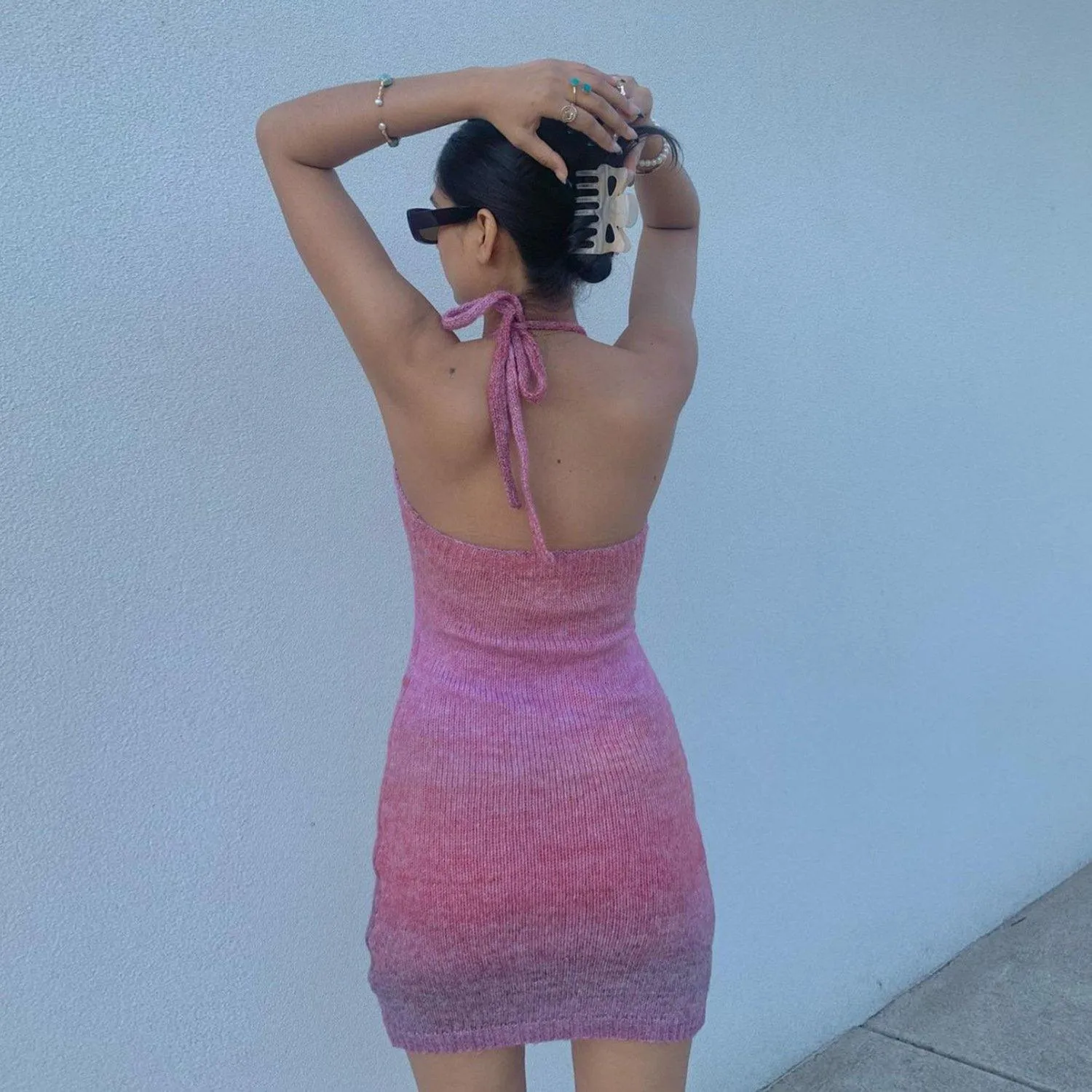 Sexy  Deep V-neck Rainbow Knitting Dresses