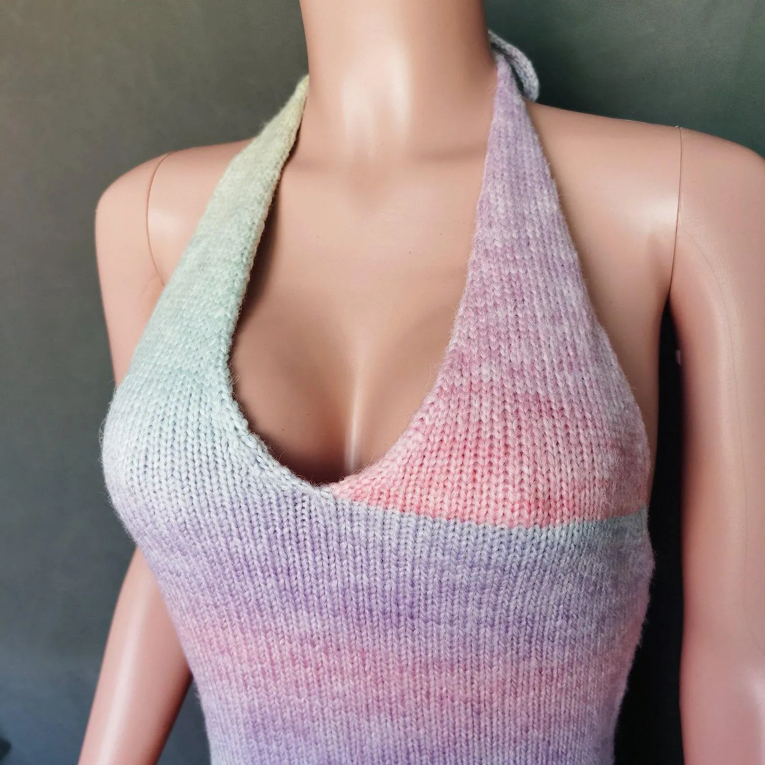 Sexy  Deep V-neck Rainbow Knitting Dresses