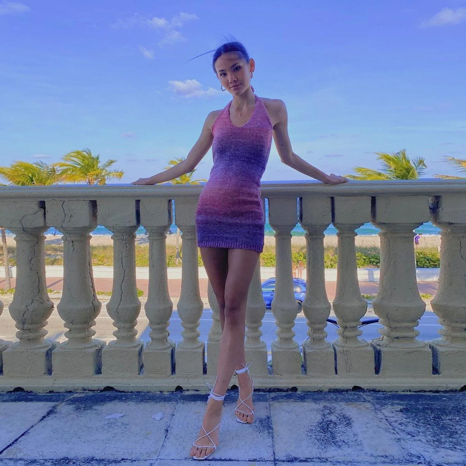 Sexy  Deep V-neck Rainbow Knitting Dresses