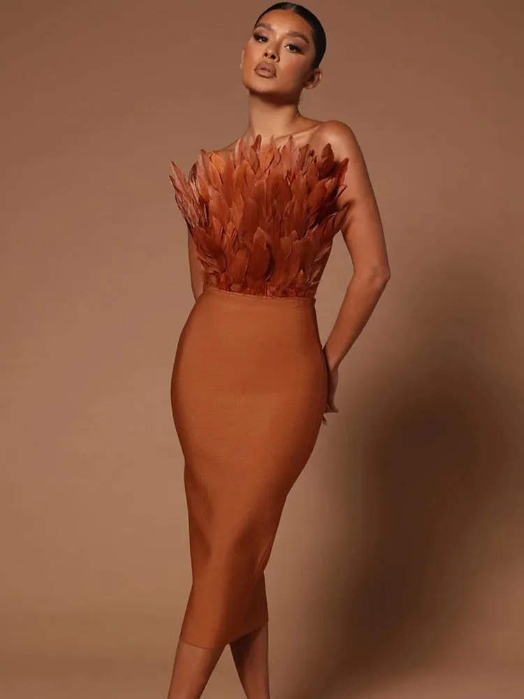 Sexy Feather Bandage Dress Vestidos Para Mujer Wedding Birthday Party Night Cocktail Club Dresses