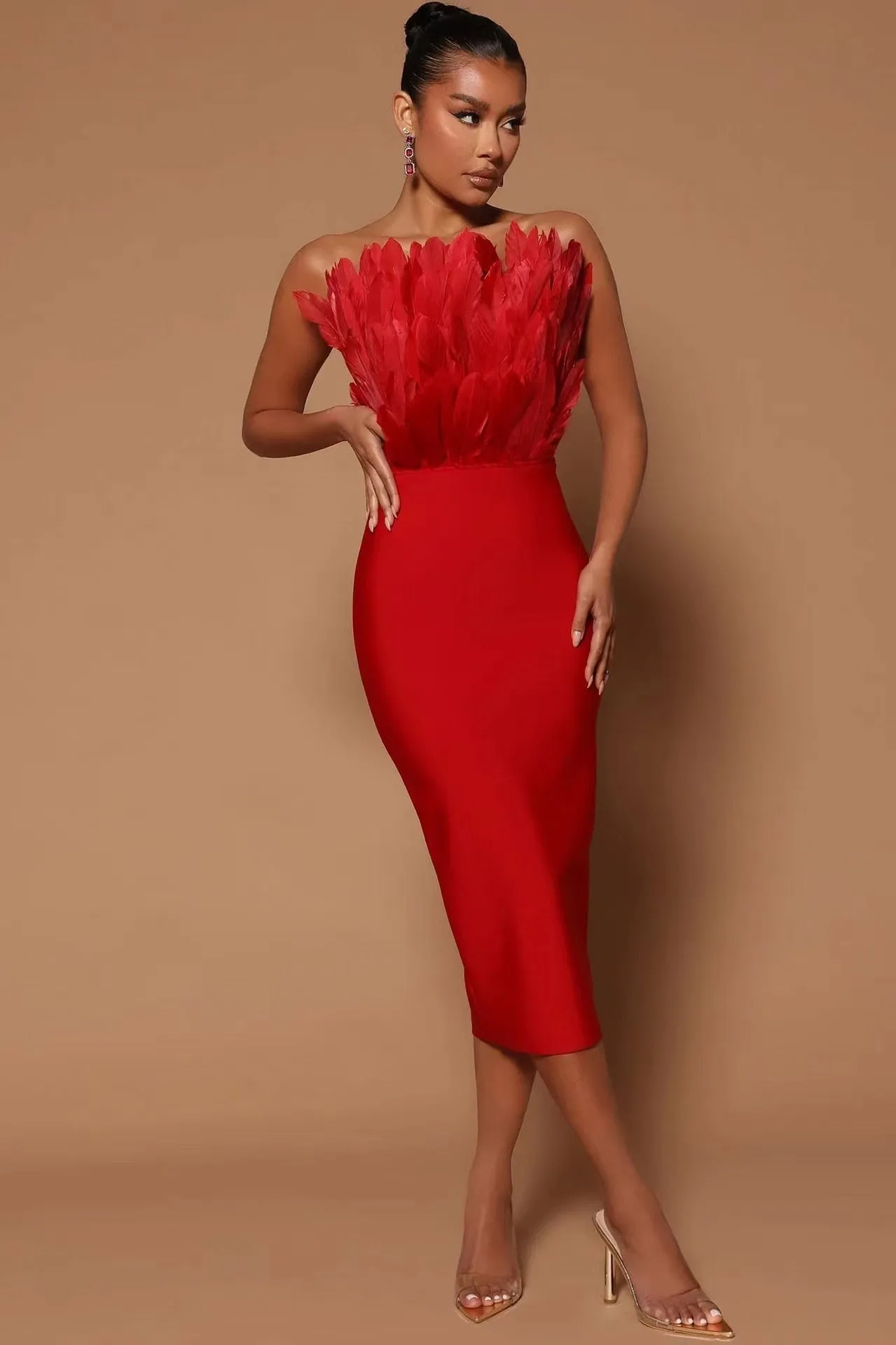 Sexy Feather Bandage Dress Vestidos Para Mujer Wedding Birthday Party Night Cocktail Club Dresses