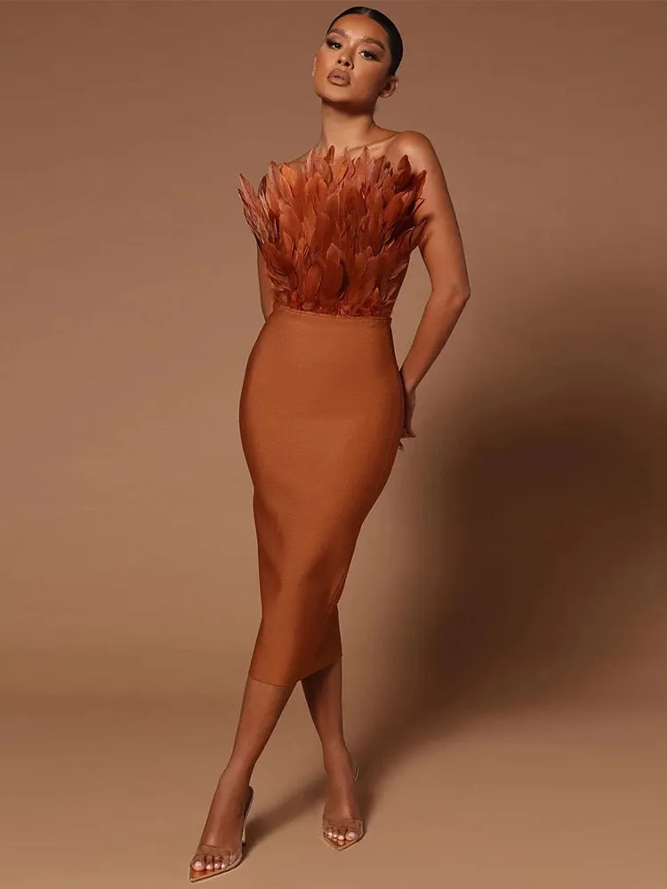 Sexy Feather Bandage Dress Vestidos Para Mujer Wedding Birthday Party Night Cocktail Club Dresses