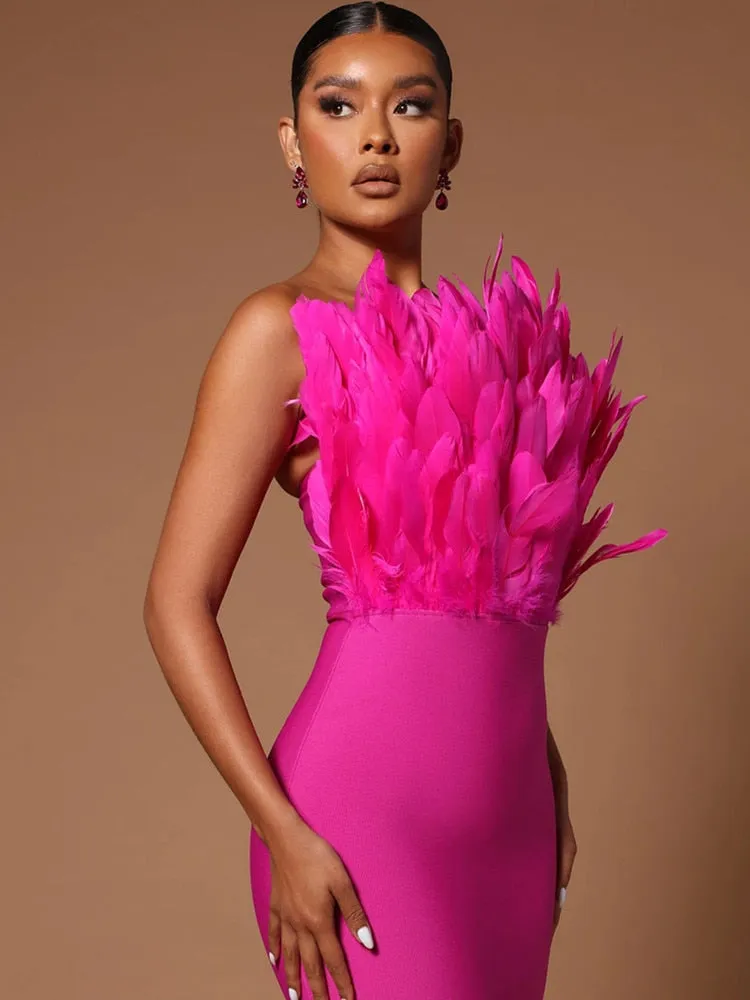 Sexy Feather Bandage Dress Vestidos Para Mujer Wedding Birthday Party Night Cocktail Club Dresses