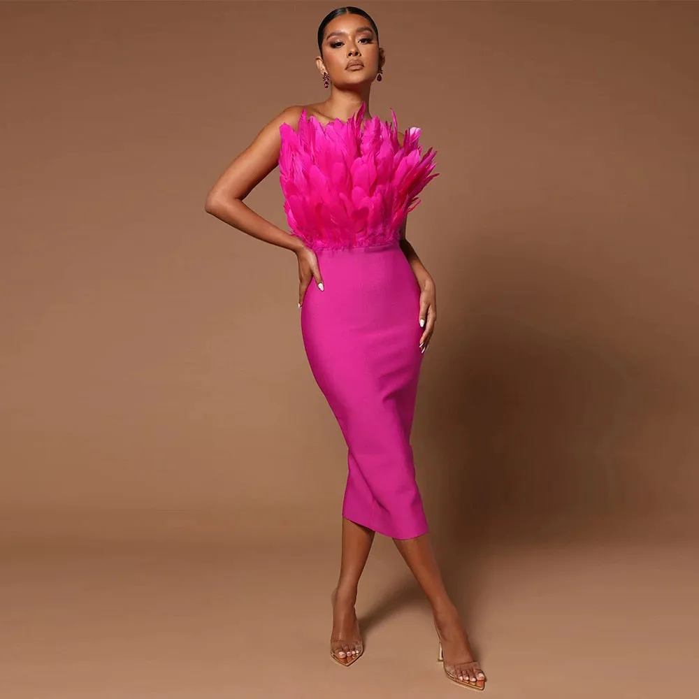 Sexy Feather Bandage Dress Vestidos Para Mujer Wedding Birthday Party Night Cocktail Club Dresses