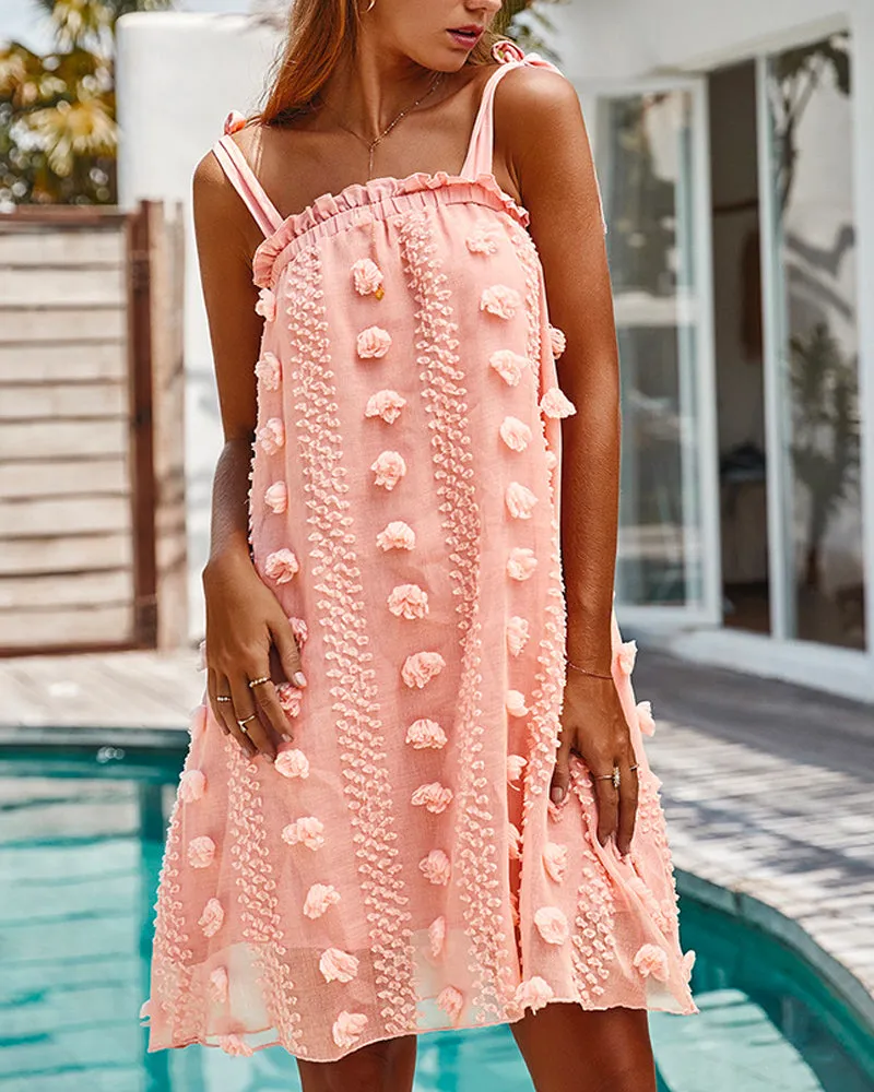 Sexy Lace-up Tube Top Loose Decorative Flowers Floral Mini Dresses