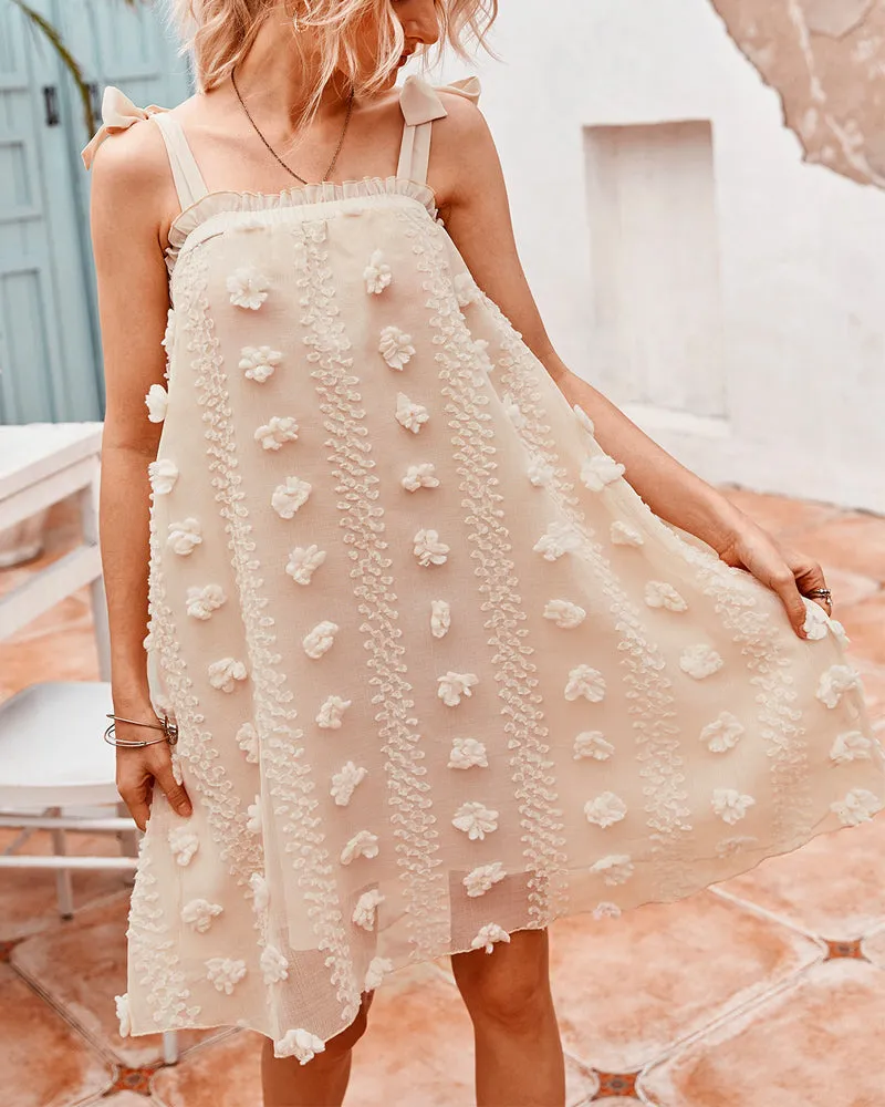 Sexy Lace-up Tube Top Loose Decorative Flowers Floral Mini Dresses