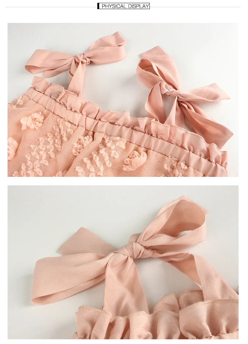 Sexy Lace-up Tube Top Loose Decorative Flowers Floral Mini Dresses