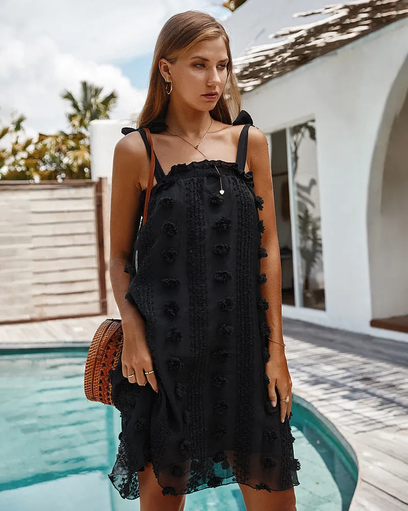 Sexy Lace-up Tube Top Loose Decorative Flowers Floral Mini Dresses