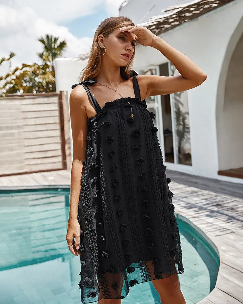 Sexy Lace-up Tube Top Loose Decorative Flowers Floral Mini Dresses