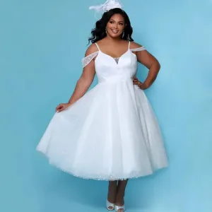 Sexy Plus Size New Wedding Dresses Off Shoulder Bridal Gowns Spaghetti Straps Dot Tulle Tea Length Short Vestido De Novia