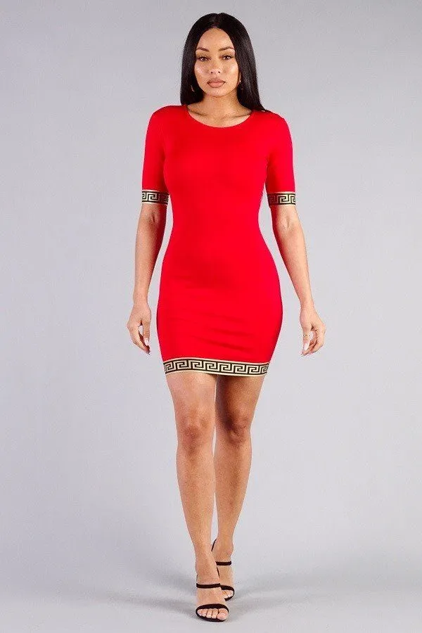 Sexy Short Sleeve Trim Detail Mini Dress