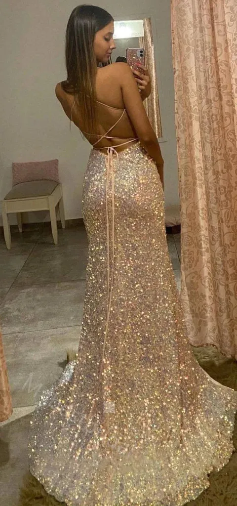 Sexy V-neck Sleeveless Side Slit  Mermaid Long Prom Dress,PDS11547