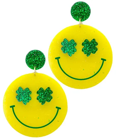 Shamrock Smiley Face Dangle Earrings
