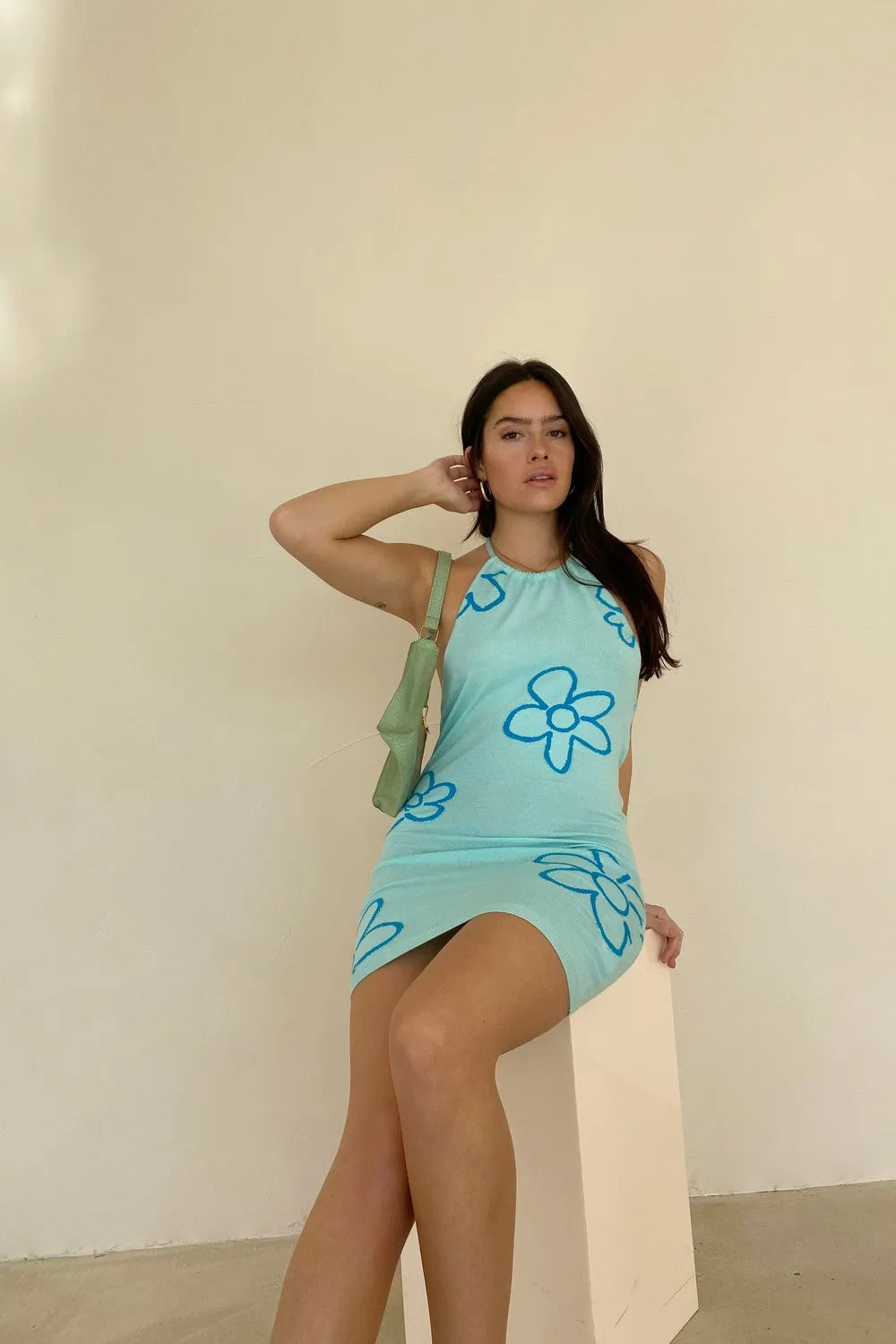 Sharon Blue Daisy Halter Dress