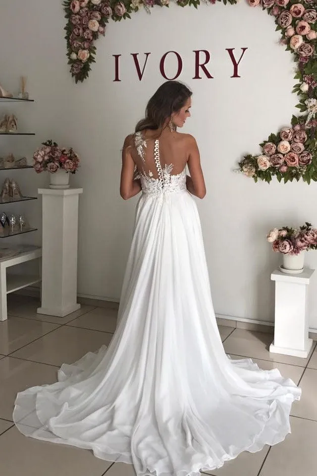 Sheer Lace Beach Chiffon Bride Dress Online vestido de novia