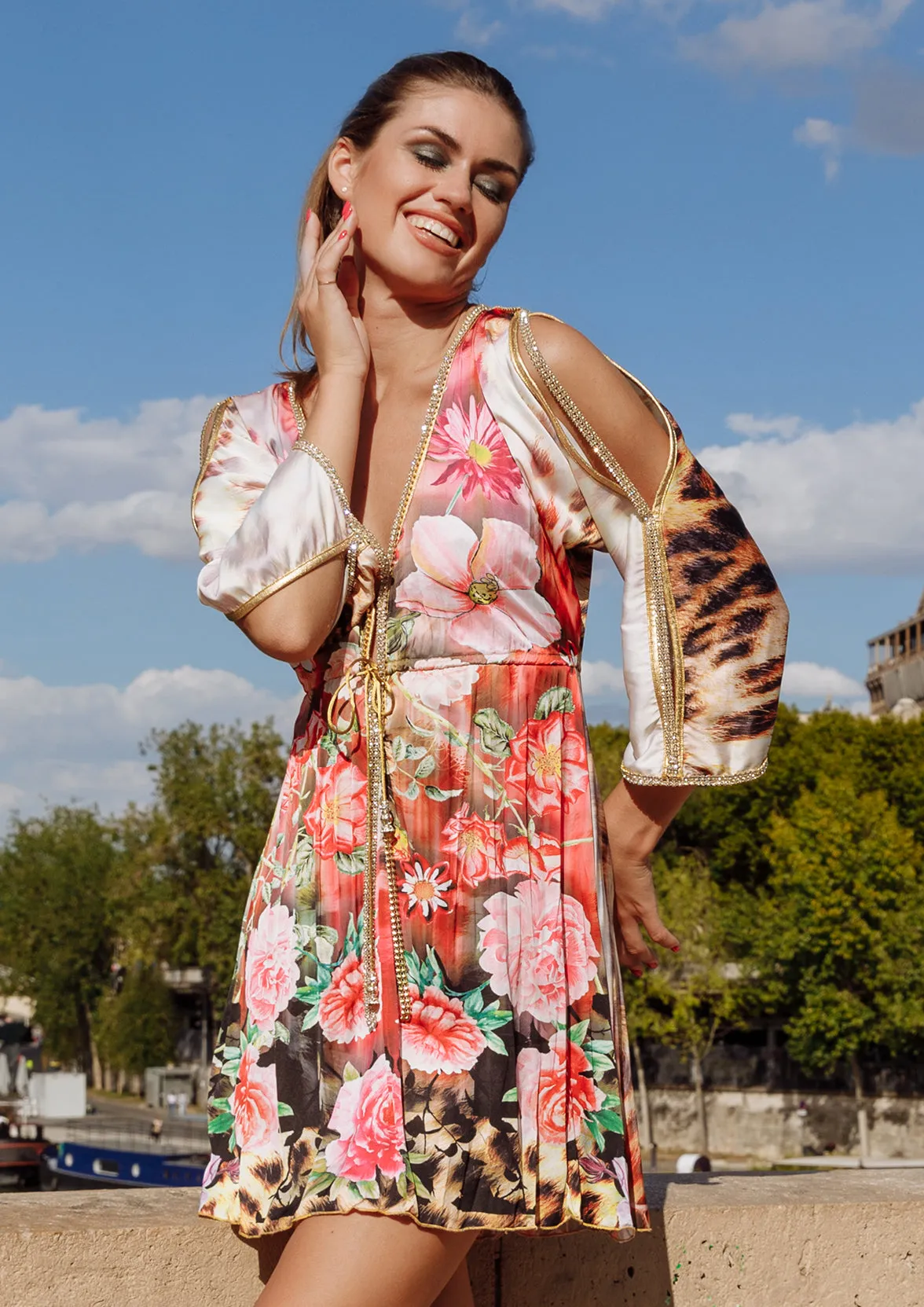 Sheer Leopard Flowers - Short Cocktail Dress