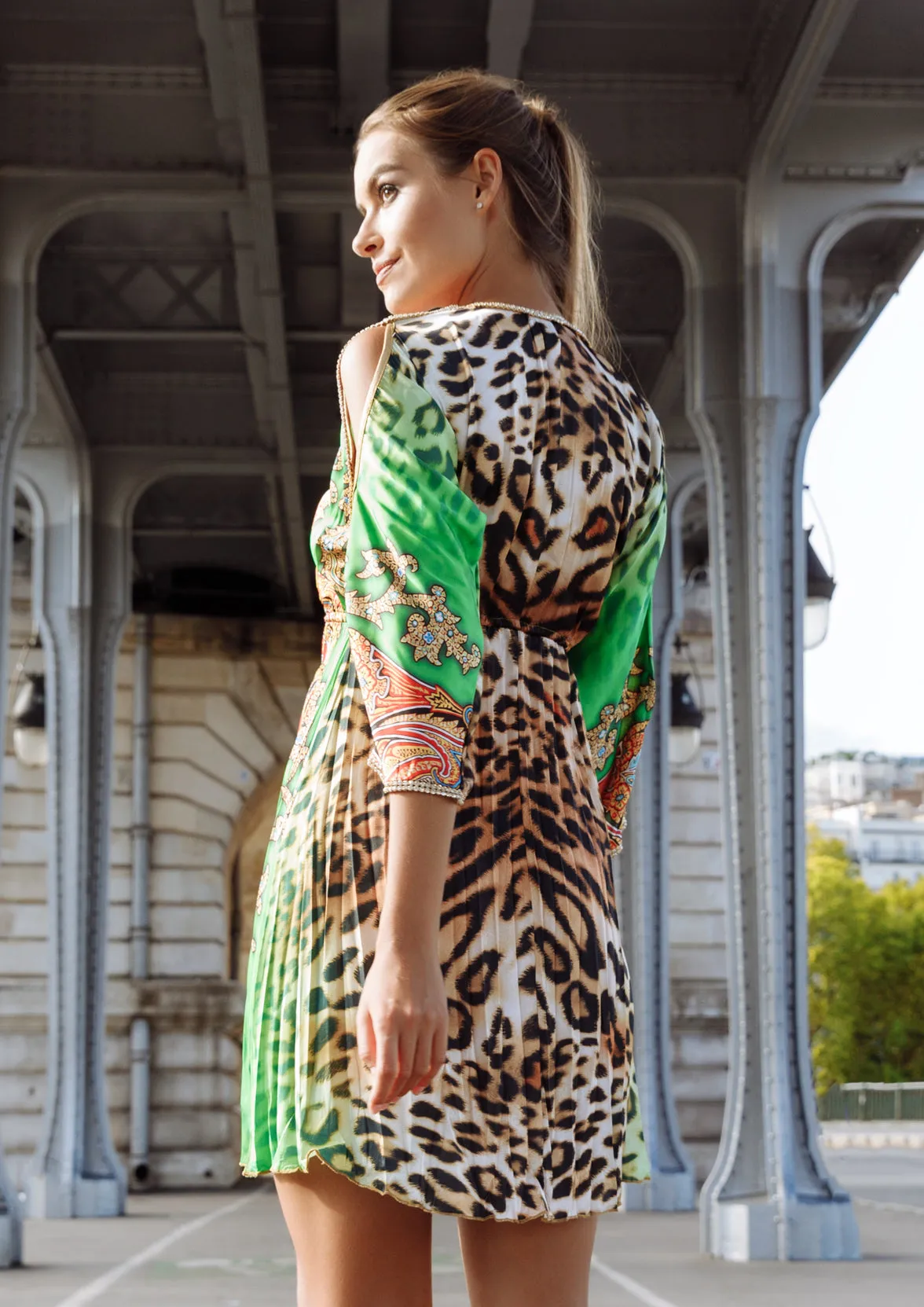 Sheer Orange Green Leopard - Short Cocktail Dress