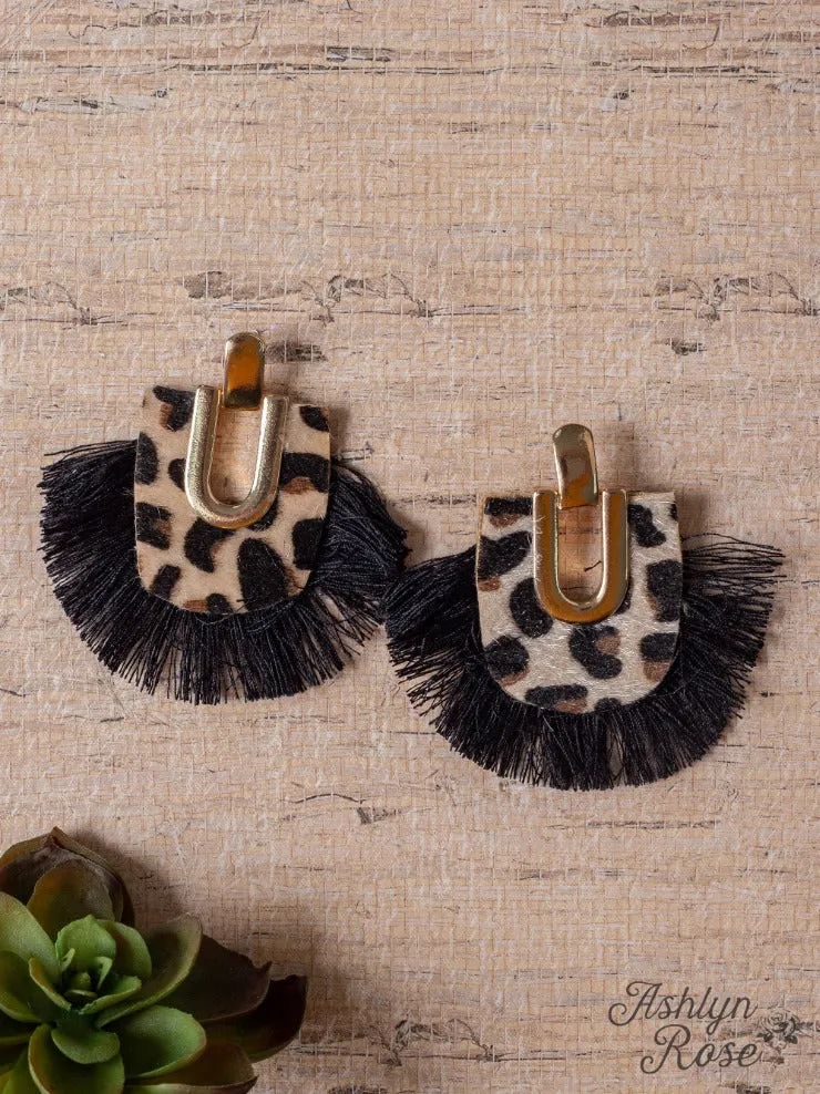 She's Fabulous Black Fringe Leopard Earrings