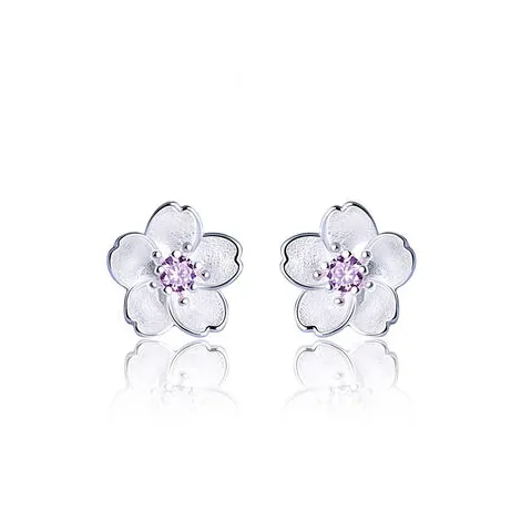 Shining Sakura Flower, 925 Sterling Silver Stud Earrings