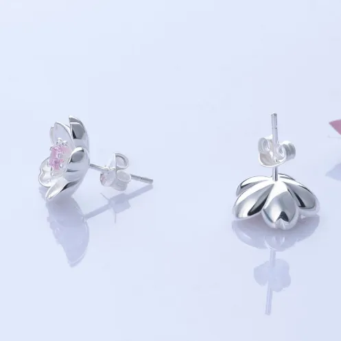 Shining Sakura Flower, 925 Sterling Silver Stud Earrings