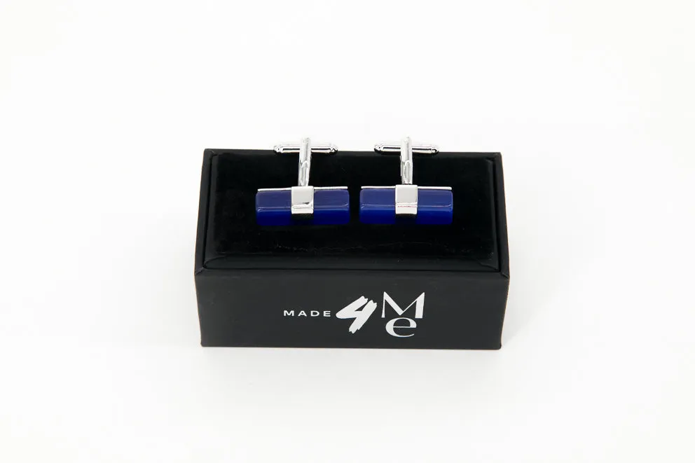 Silver & Royal Blue Slim Rectangles Stones │ Cufflinks