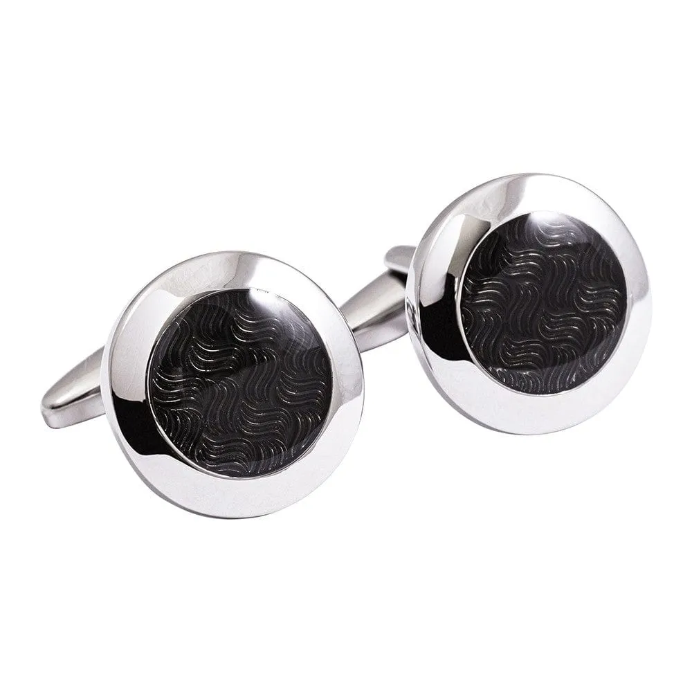 Silver and Black Textured Cufflinks