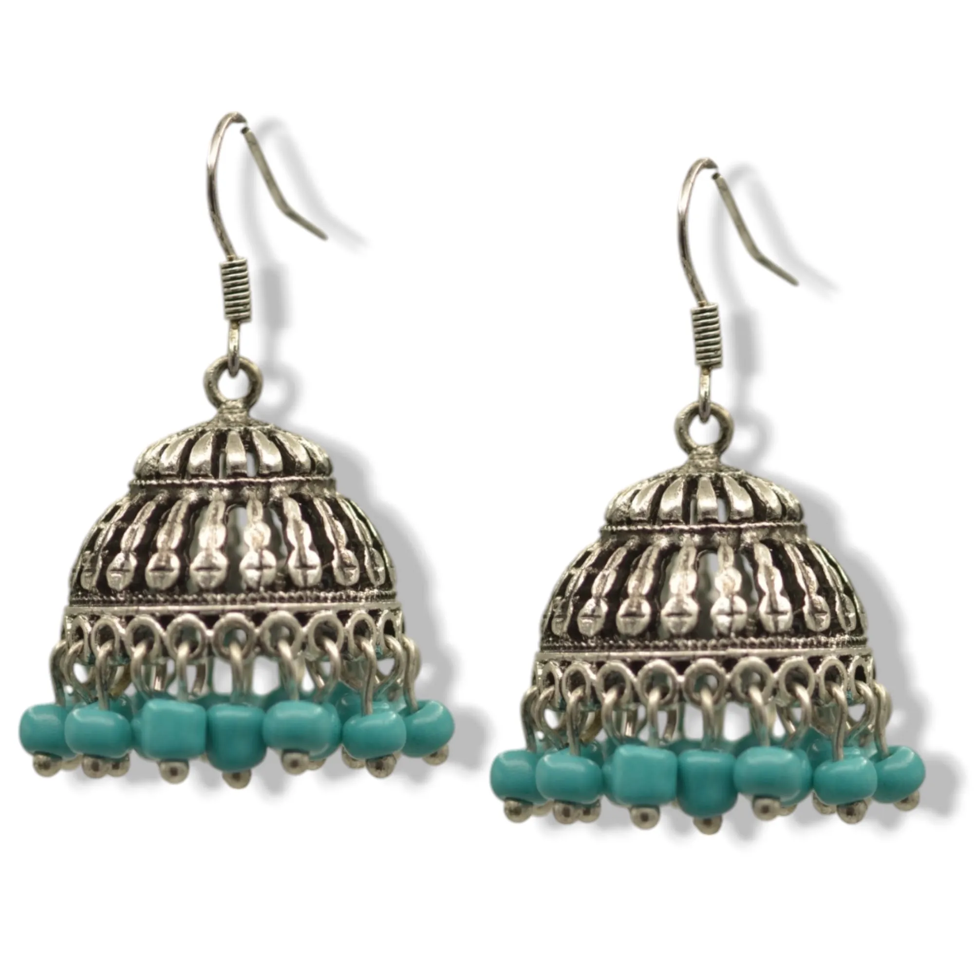 Silver and Turquoise Seed bead Jhumka Tassel earrings#GFE6289(GD8)