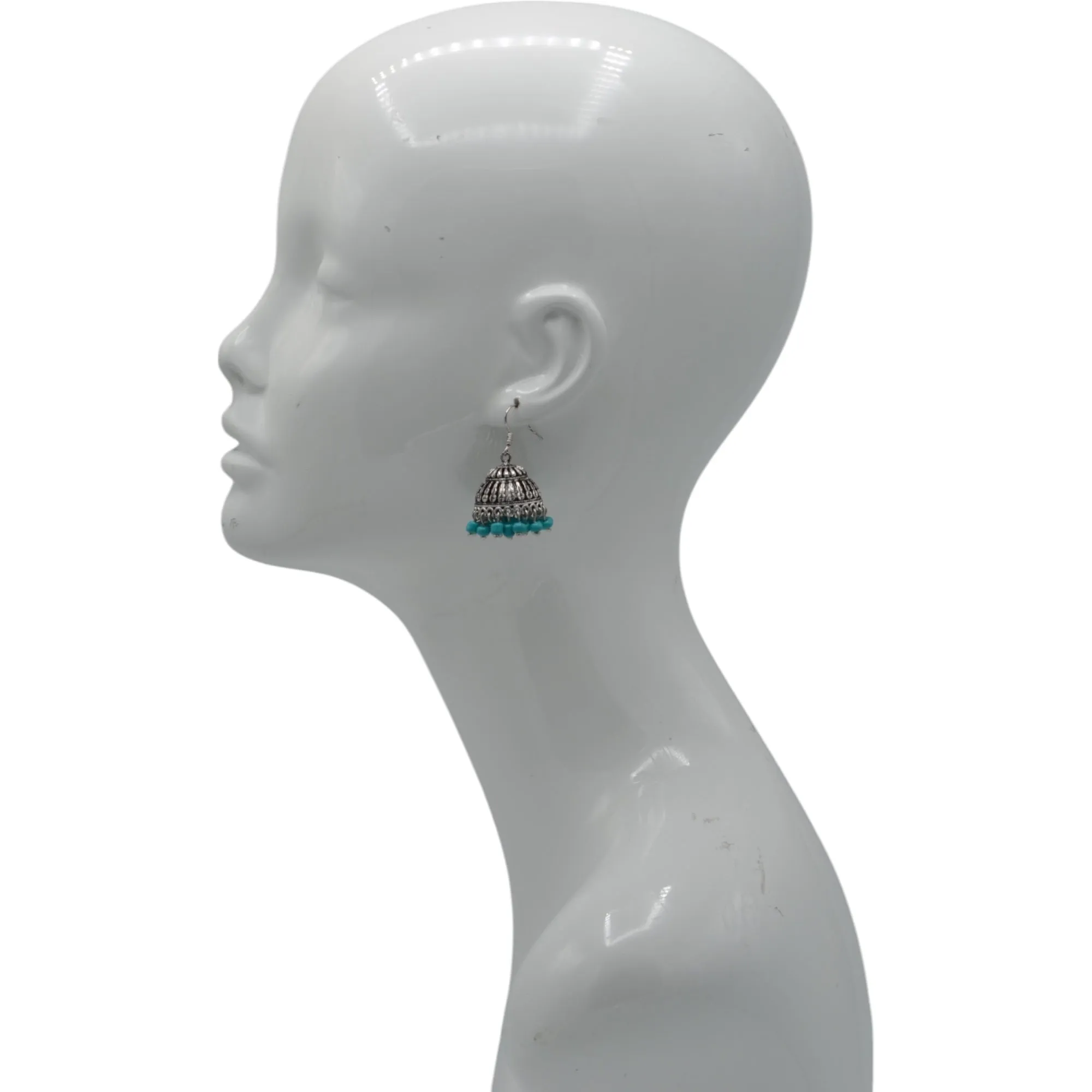 Silver and Turquoise Seed bead Jhumka Tassel earrings#GFE6289(GD8)