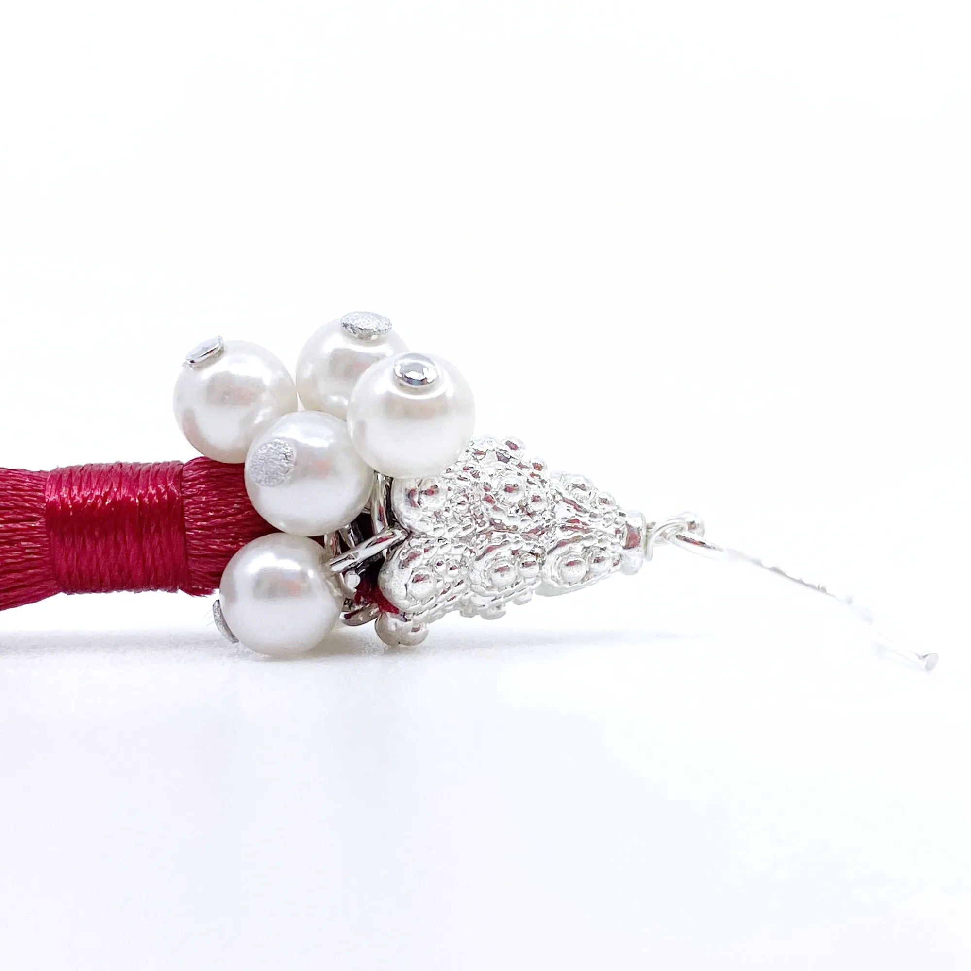 Silver Asymmetrical Earrings with Red and Green Silk Tassel