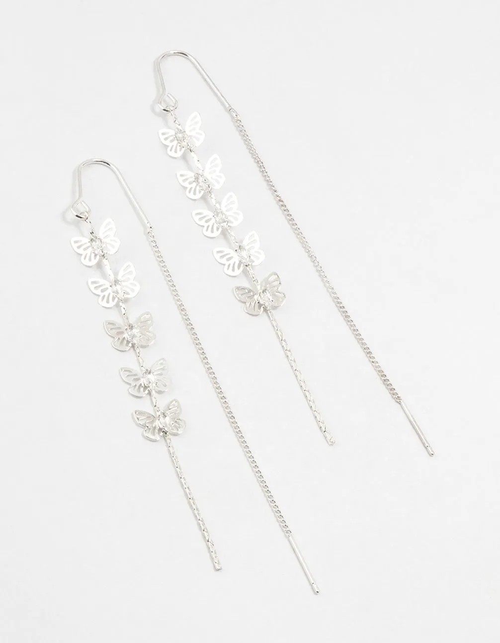 Silver Butterfly Cubic Zirconia Drop Earrings
