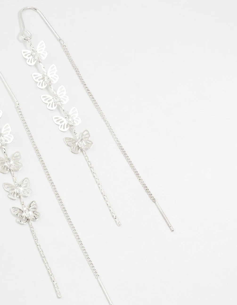 Silver Butterfly Cubic Zirconia Drop Earrings