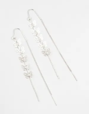 Silver Butterfly Cubic Zirconia Drop Earrings