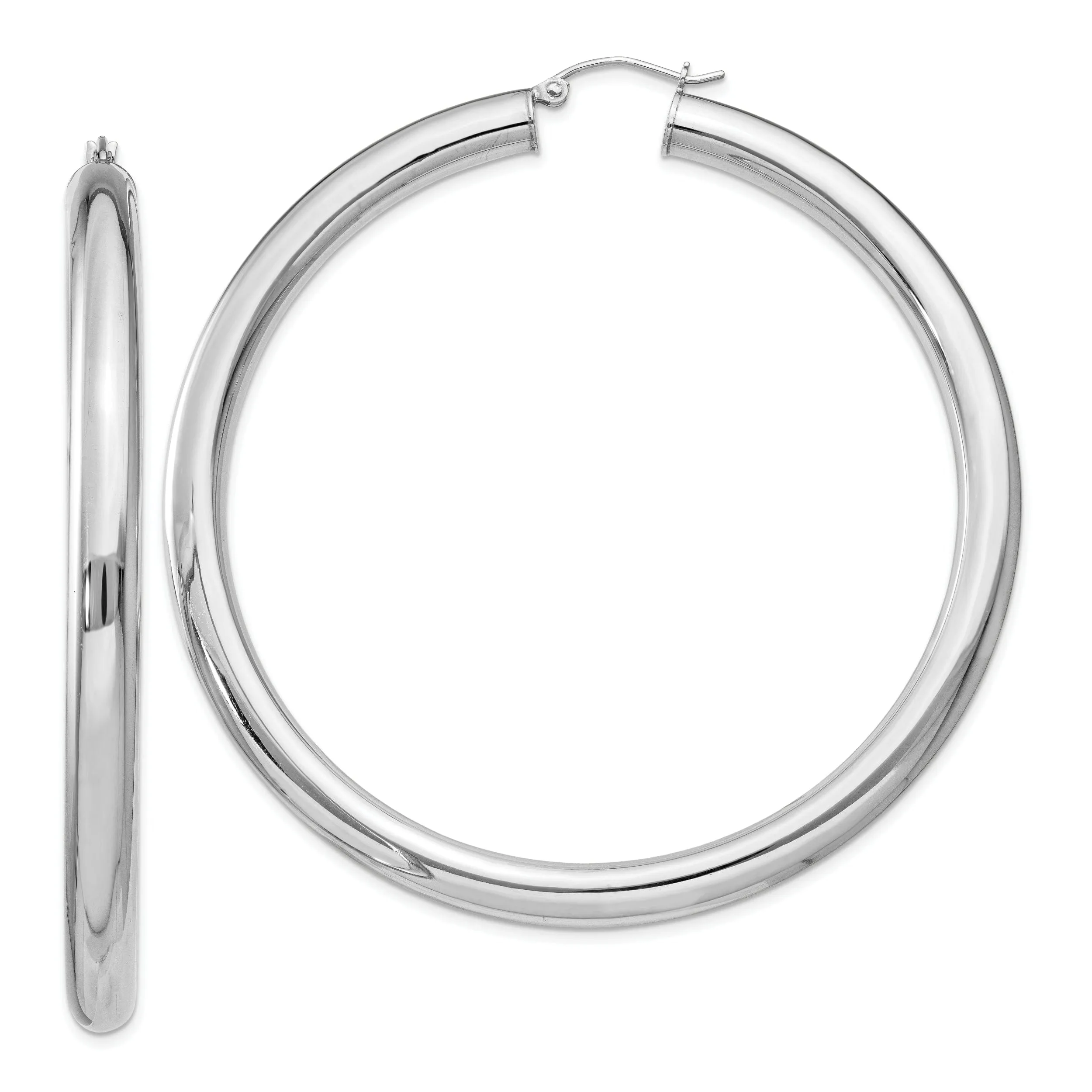 Silver Hollow Round Hoop Hinged Posts Earrings
