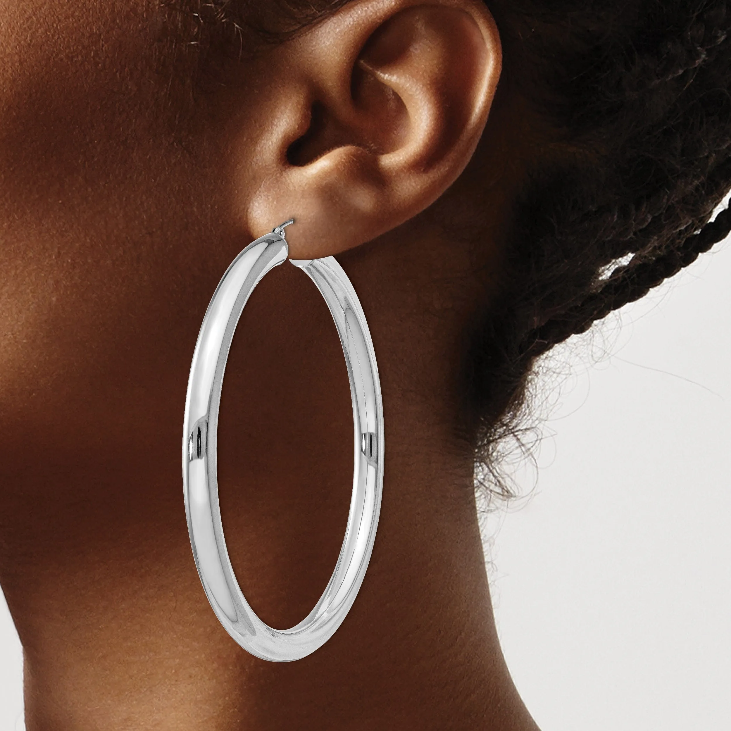 Silver Hollow Round Hoop Hinged Posts Earrings
