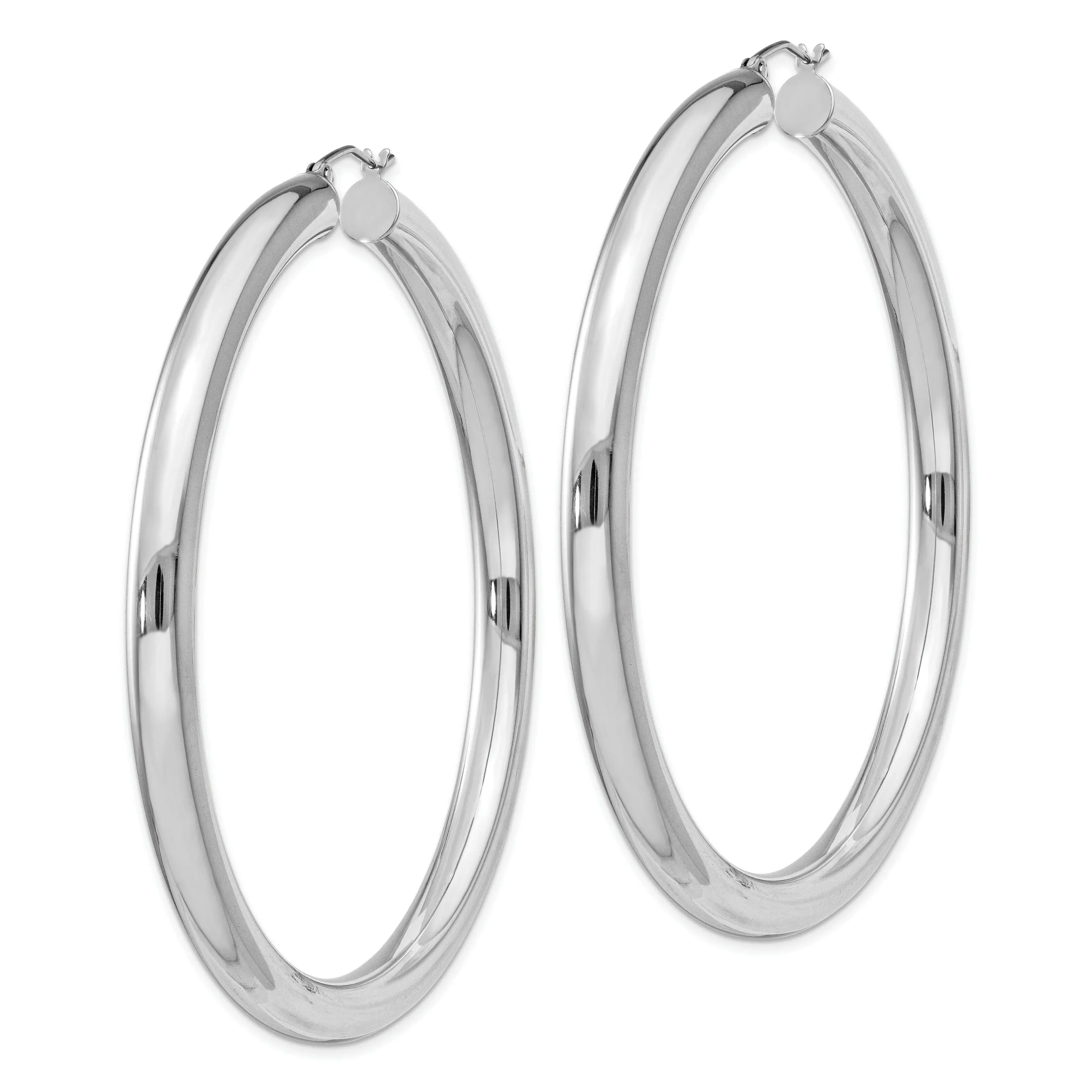 Silver Hollow Round Hoop Hinged Posts Earrings