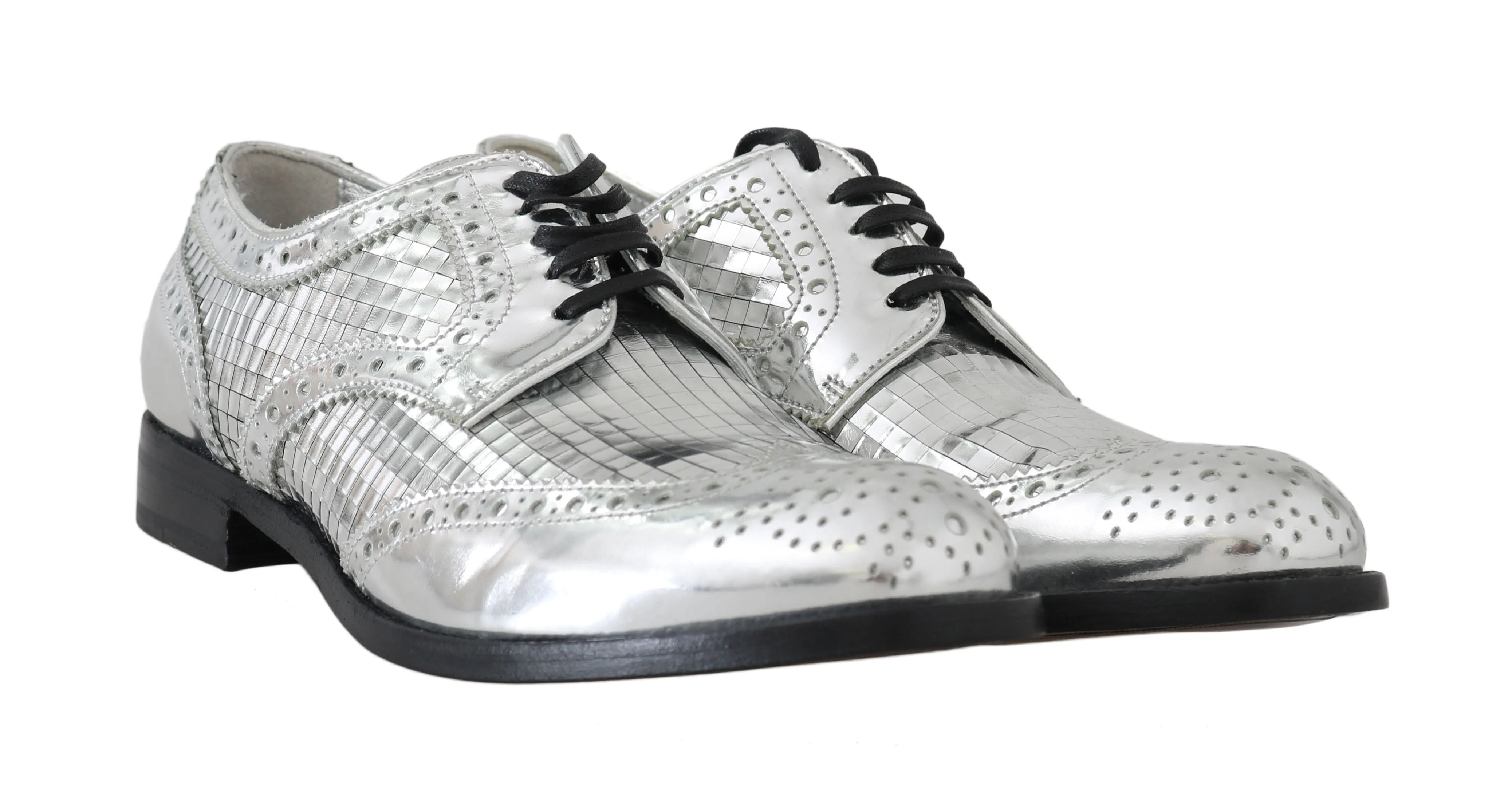 Silver Leather Mirrored Shiny Brogues