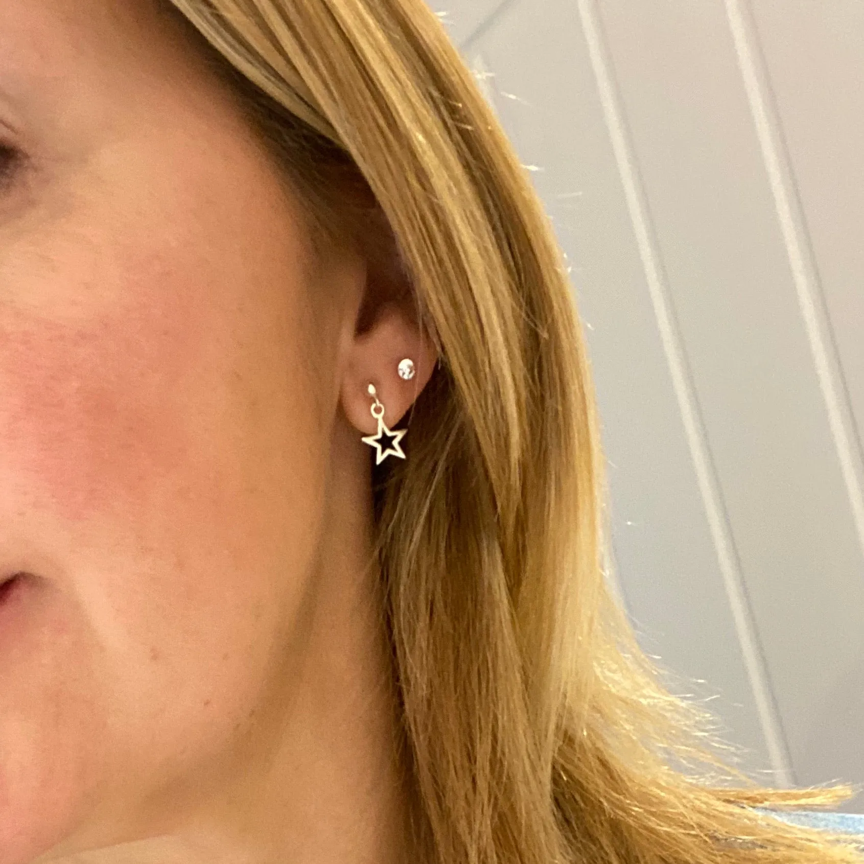 Silver Open Star Stud Drop Earrings