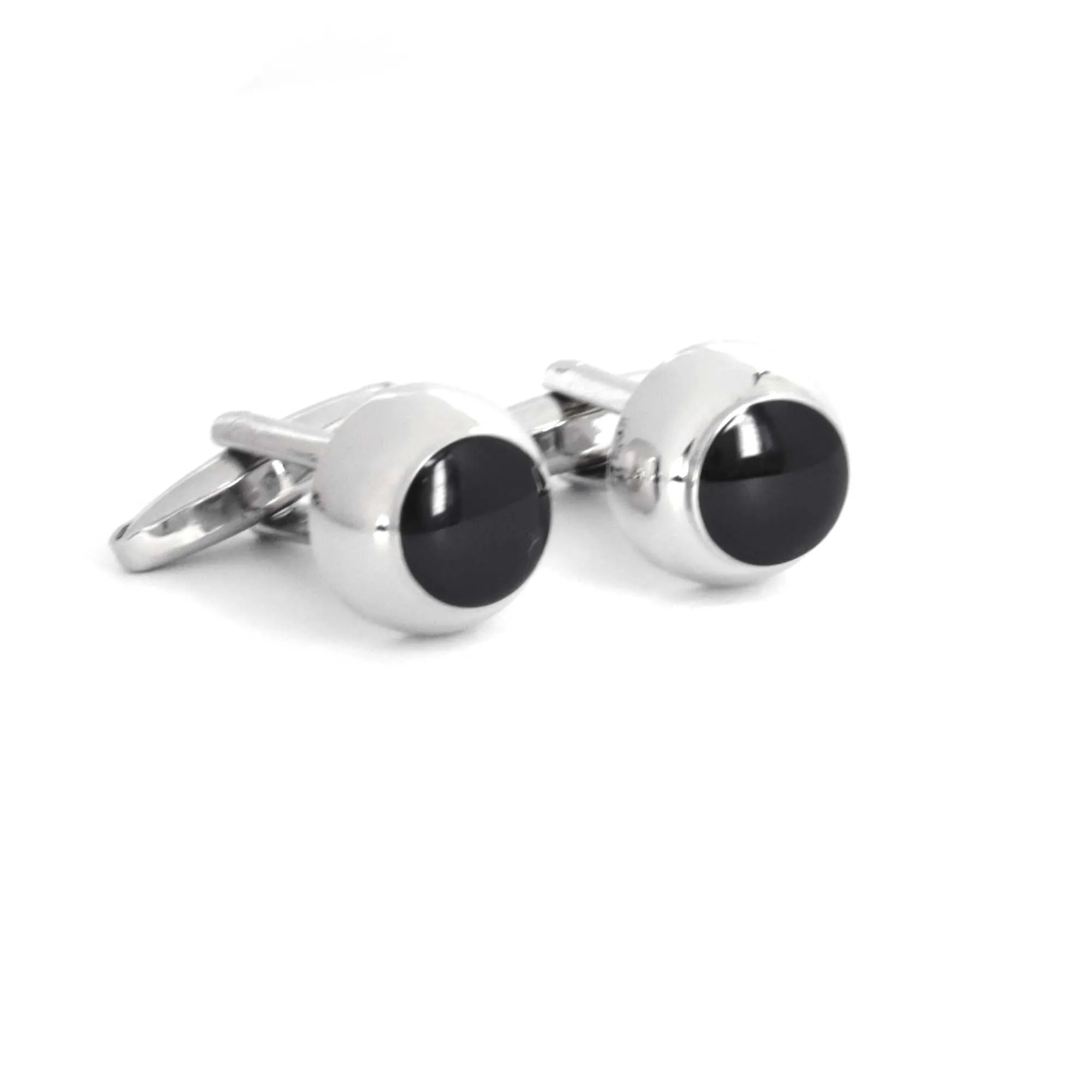 Silver Round domeCufflinks with Black Enamel (Small)