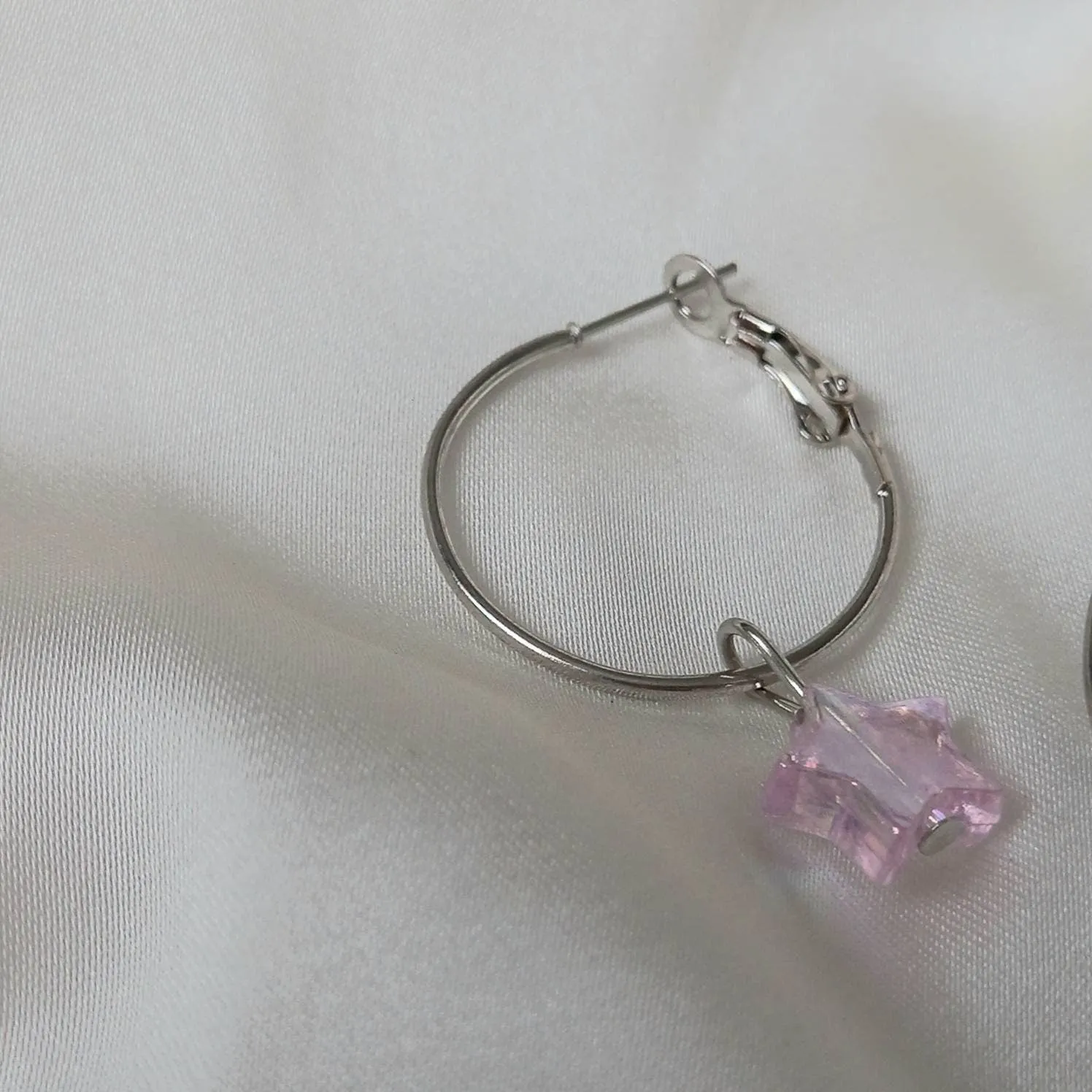 Silver Star Hoop Earrings - Lightweight Hoop Earrings,Pink Star Earrings,Hoop Earrings,Cute Earrings,Silver Earrings,Silver Star Jewellery