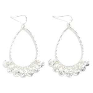 Silver Teardrop Drop Earrings Featuring Hammered Metal Charm Tassels