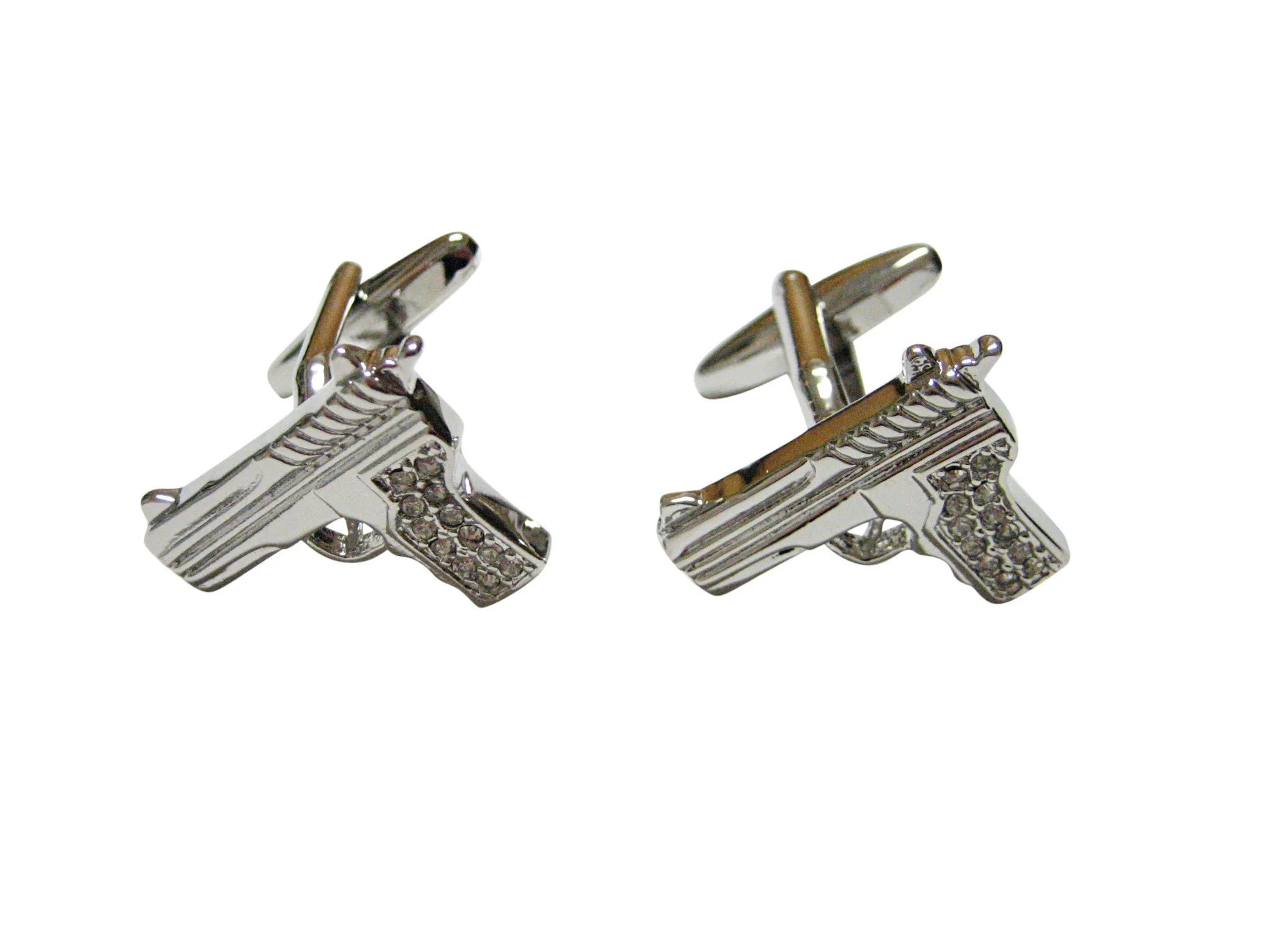 Silver Toned Crystalled Gun Cufflinks