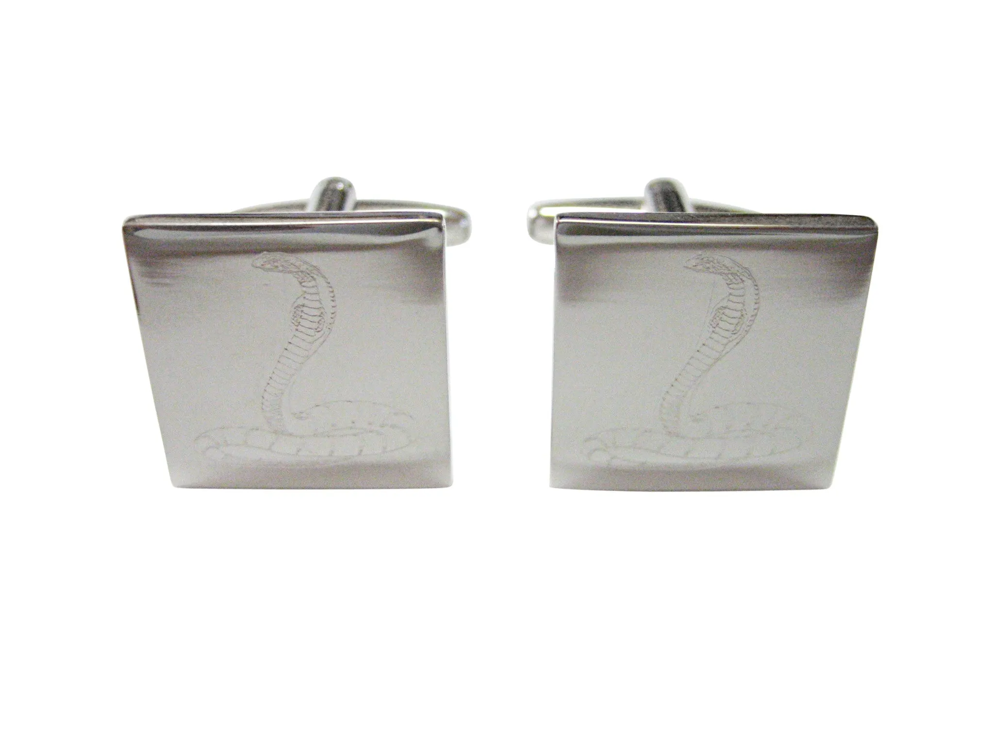 Silver Toned Etched Cobra Snake Cufflinks