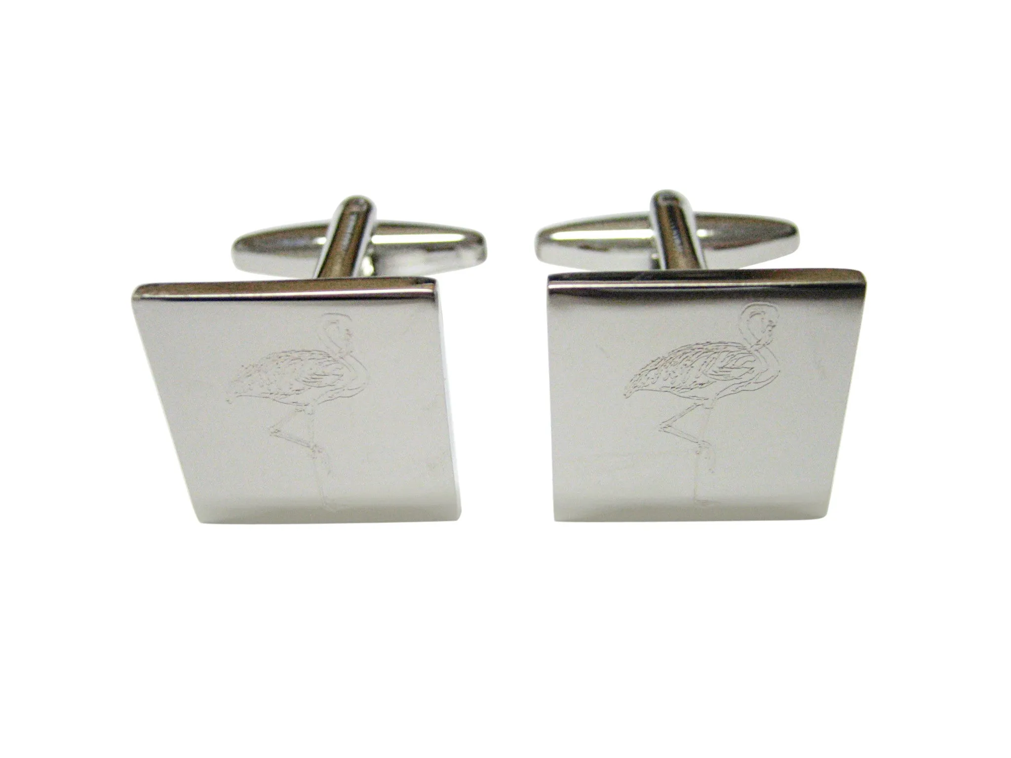 Silver Toned Etched Flamingo Bird Cufflinks