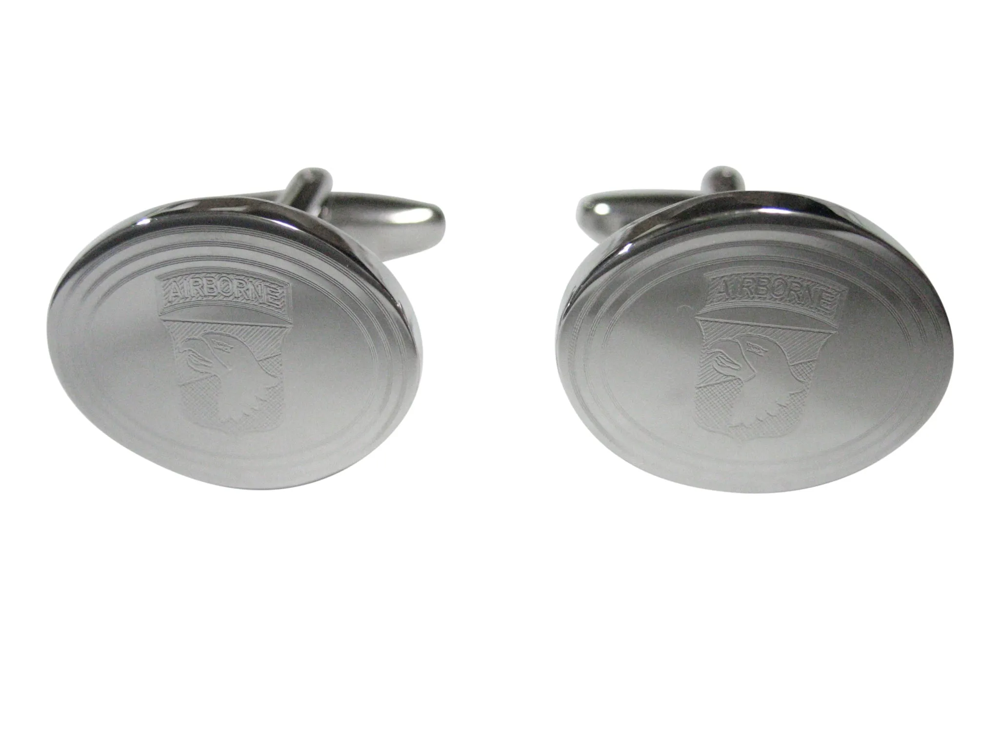 Silver Toned Etched Oval Airborne Design Cufflinks