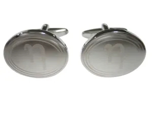 Silver Toned Etched Oval Greek Letter Eta Cufflinks