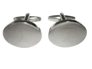 Silver Toned Etched Oval Greek Letter Lambda Cufflinks