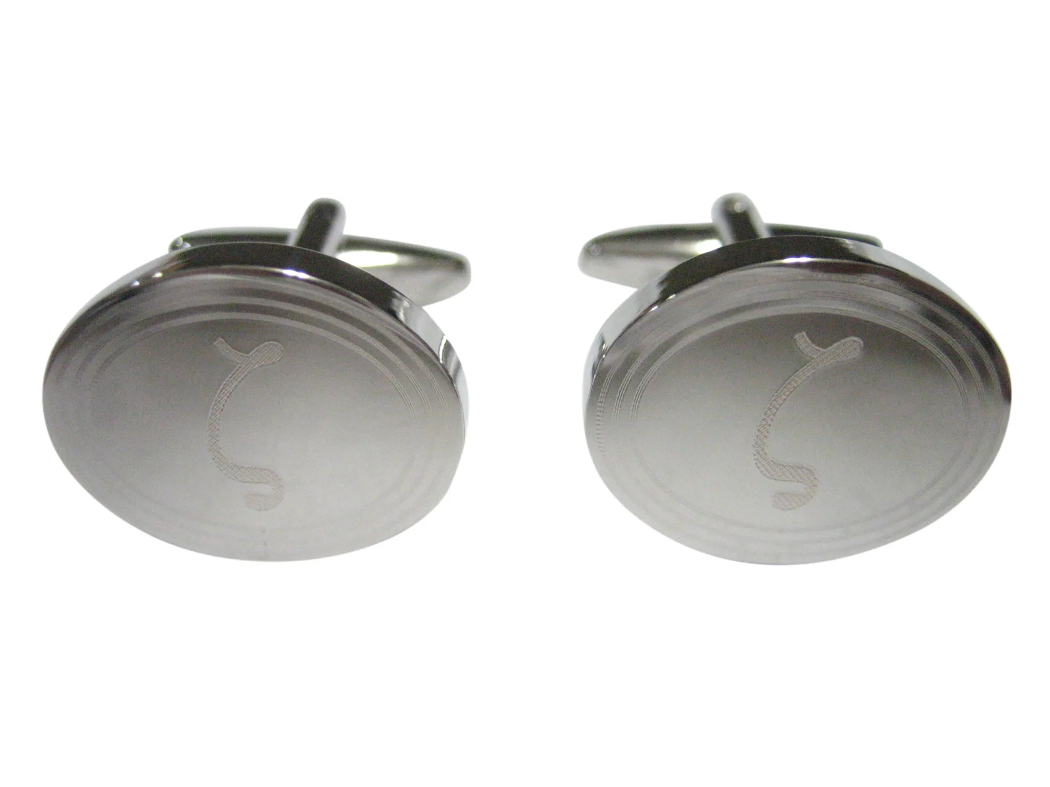 Silver Toned Etched Oval Greek Letter Zeta Cufflinks