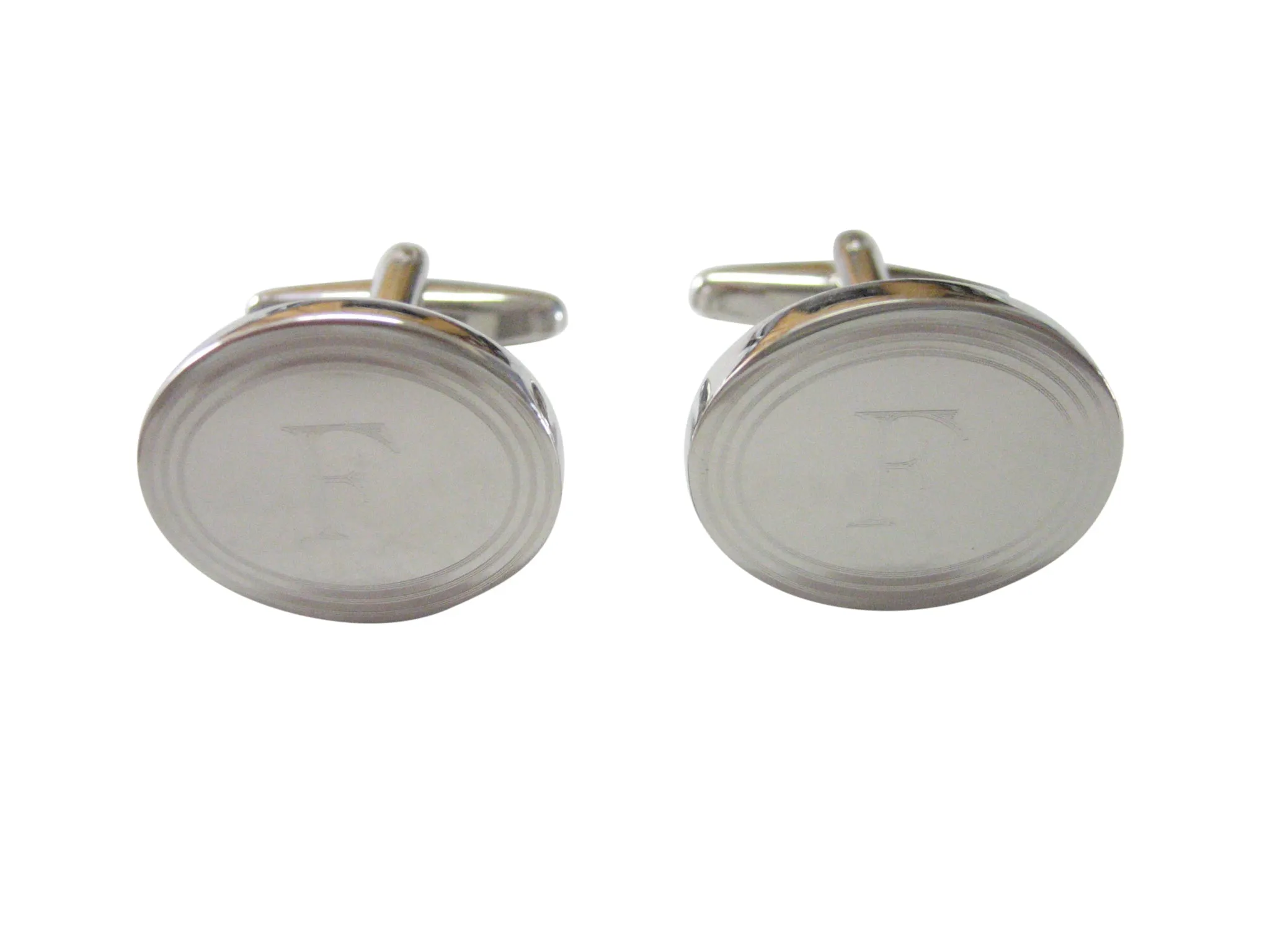 Silver Toned Etched Oval Letter F Monogram Cufflinks